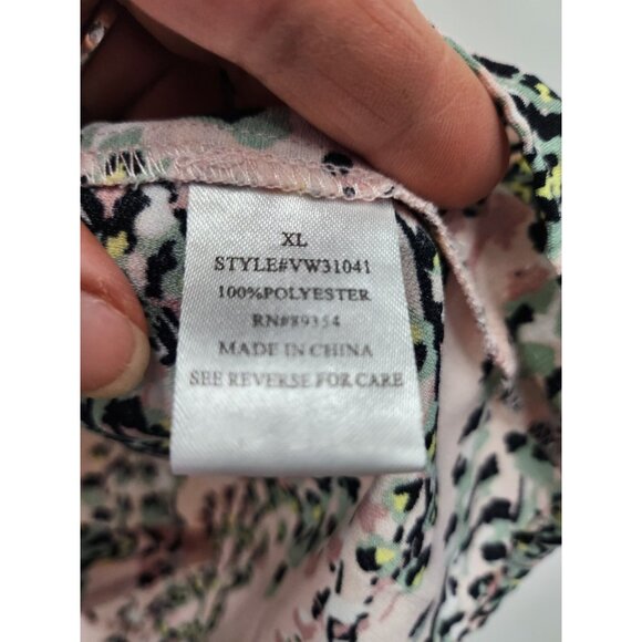 Adrienne Vittadini Womens Cottagecore BOHO Top XL Pink Floral Tie Hem 3/4 Sleeve - Picture 5 of 8